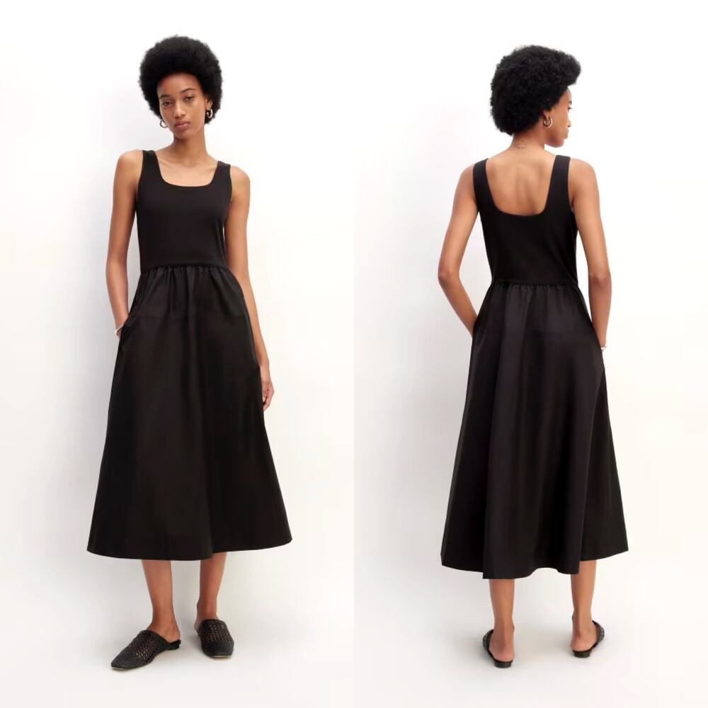 Everlane Supima Jersey Riviera Mixed Media Midi Dress Black Women Medium NWOT